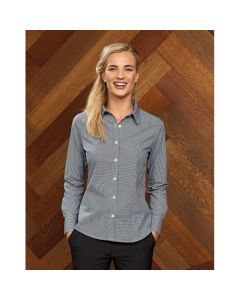 Premier Women's Gingham Microcheck Long Sleeve Cotton Blouse